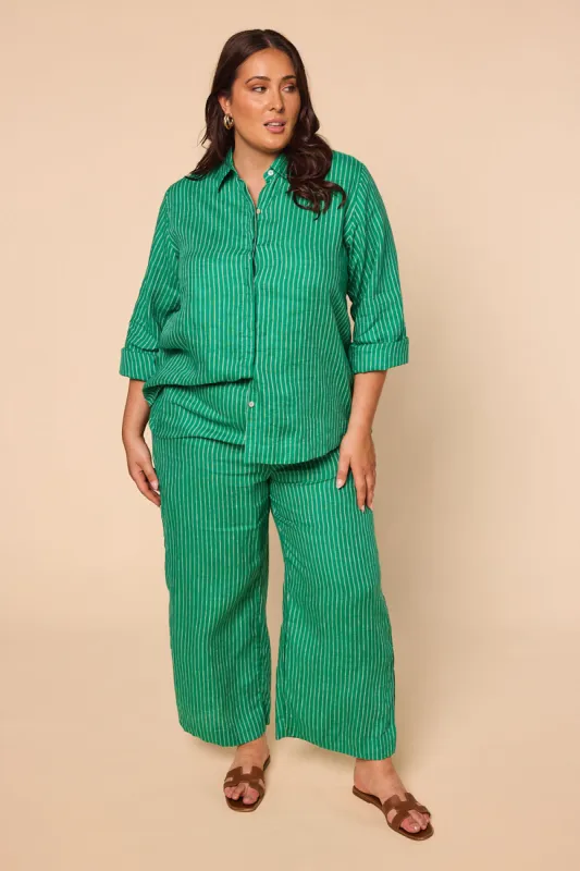 Oversized Linen Boyfriend Shirt in Emerald City sold by Adrift