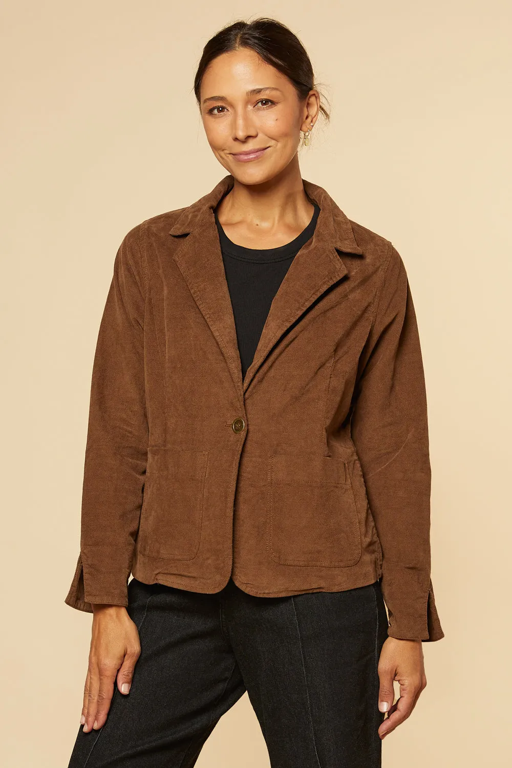 Adrift Relaxed Brushed Cotton Blazer in Chocolate sold by Adrift product image thumbnail 2