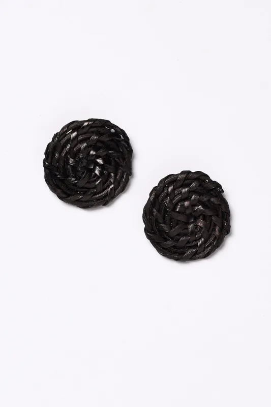 Rattan Button Earrings in Black sold by Adrift