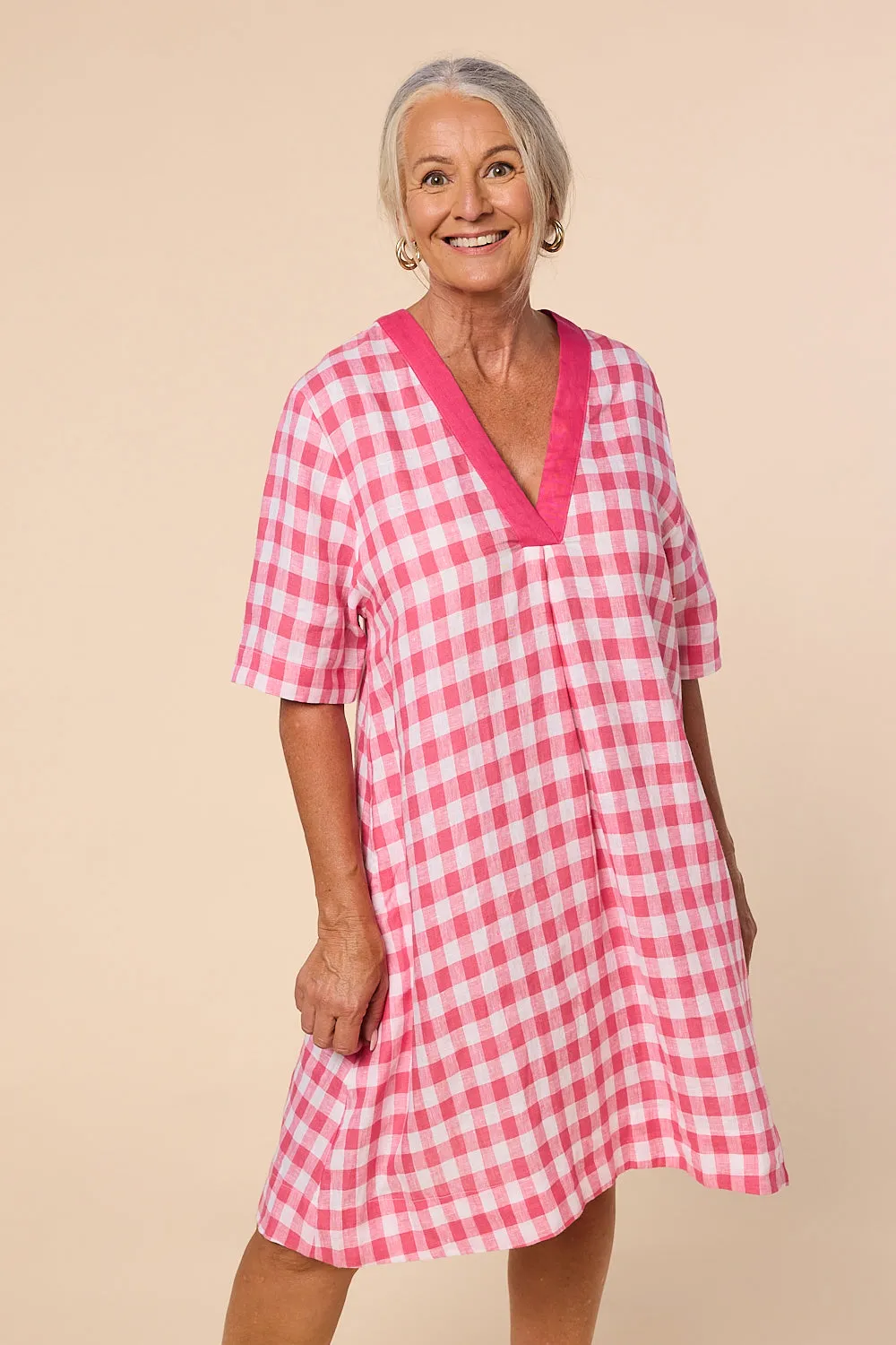 Kora A-Line Linen Dress in Treviso Pink sold by Adrift product image thumbnail 5
