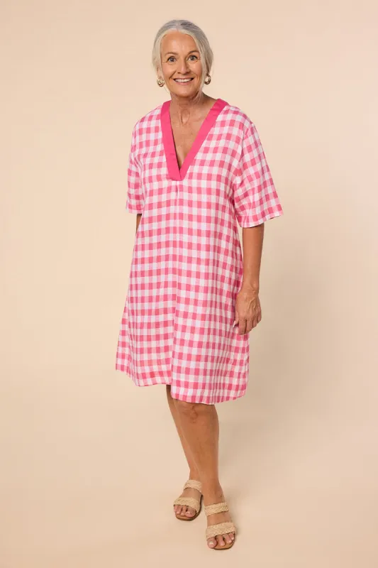 Kora A-Line Linen Dress in Treviso Pink sold by Adrift