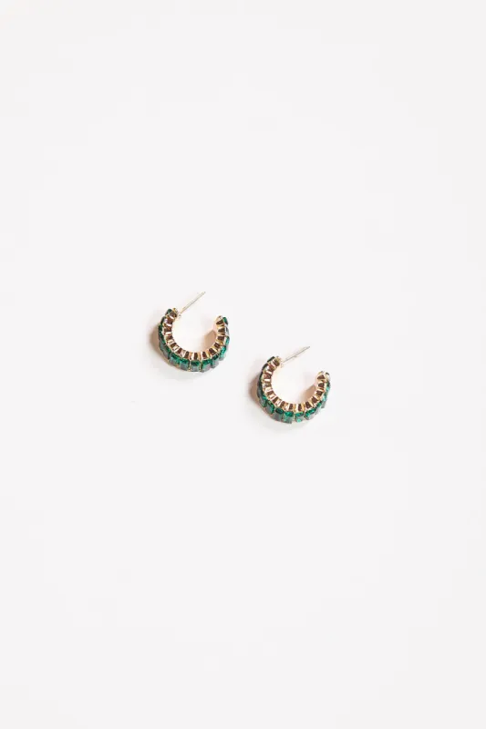 Baguette Jewel Mini Hoops in Emerald sold by Adrift