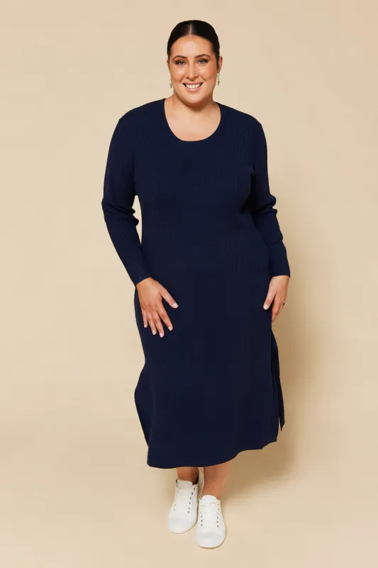 Knitted Straight Dress in Navy sold by Adrift
