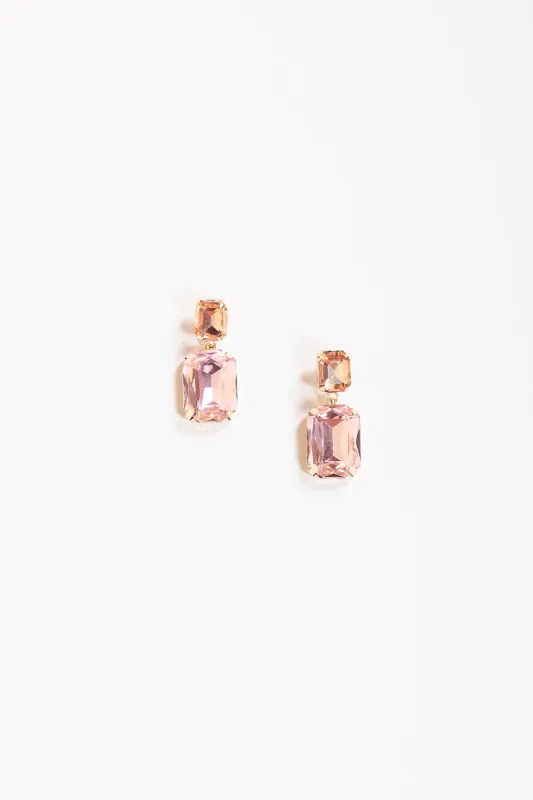 Rectangle Glass Stone Drop Earrings in Pink sold by Adrift
