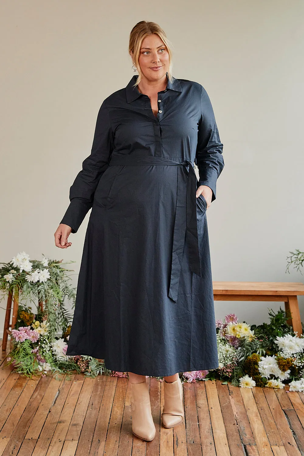 Kelly Poplin Dress in Navy sold by Adrift product image thumbnail 4