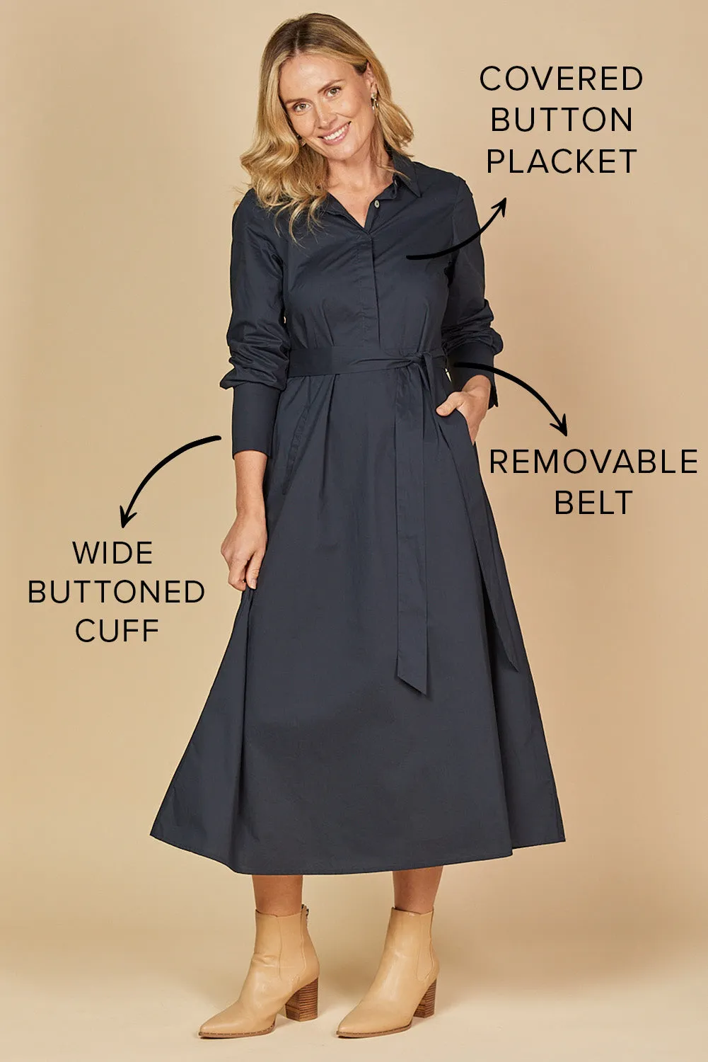 Kelly Poplin Dress in Navy sold by Adrift product image thumbnail 2
