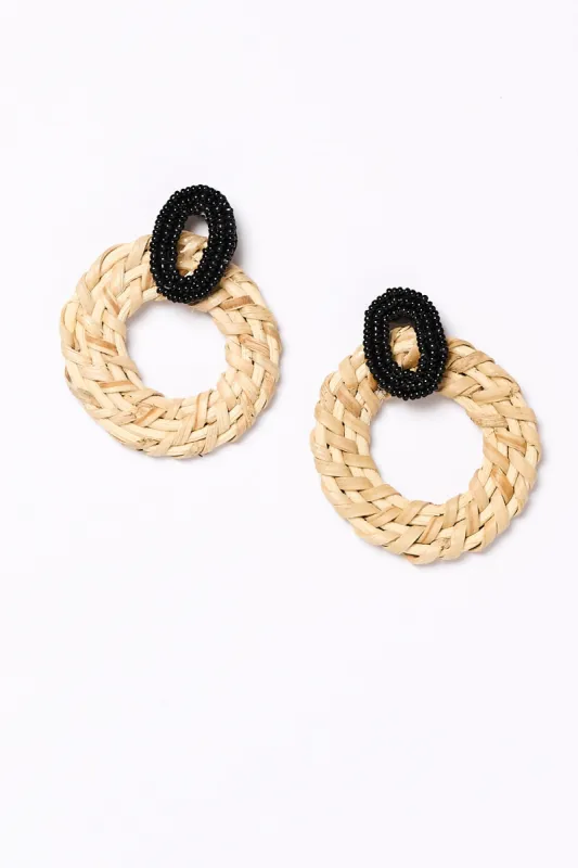 Beaded Circle Weave Earrings in Black and Natural sold by Adrift