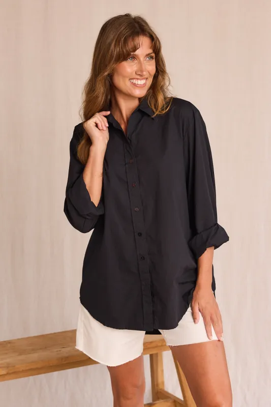 Sam Cotton Poplin Shirt in Black sold by Adrift