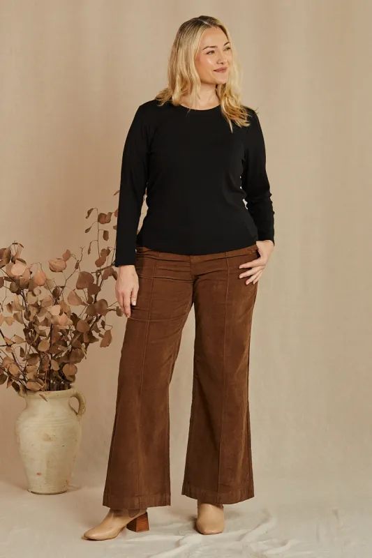 Adrift Wide Leg Brushed Cotton Pant in Chocolate sold by Adrift