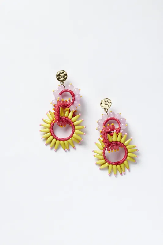 Briella Beaded Earring in Yellow and Pink sold by Adrift