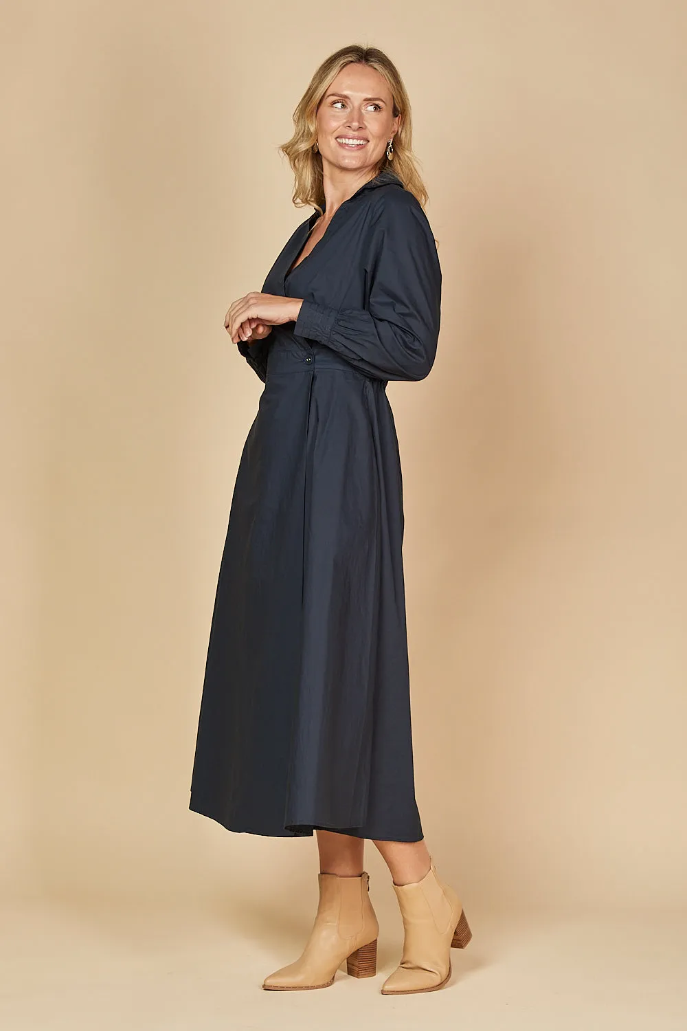 Wendy Poplin Wrap Dress in Navy sold by Adrift product image thumbnail 5