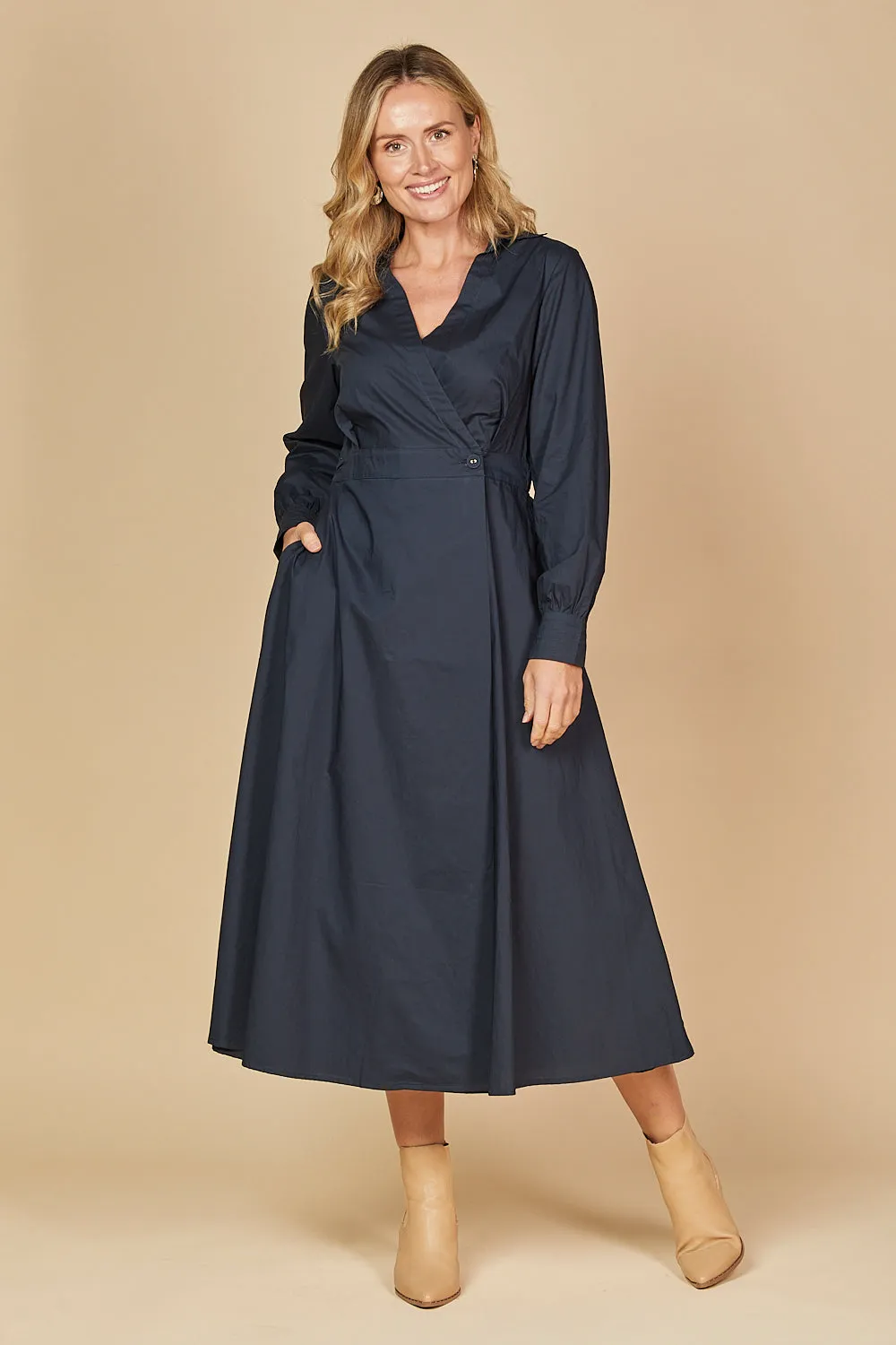 Wendy Poplin Wrap Dress in Navy sold by Adrift product image thumbnail 4