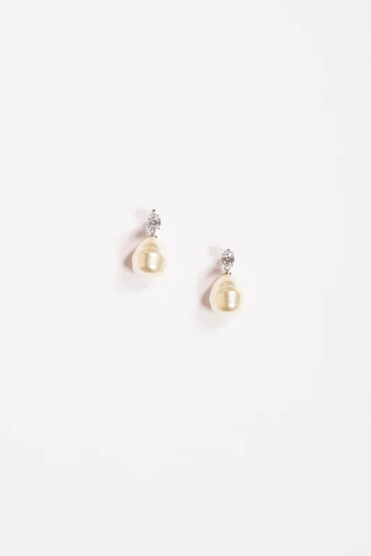 Baroque Crystal Drop Earrings in Pearl sold by Adrift