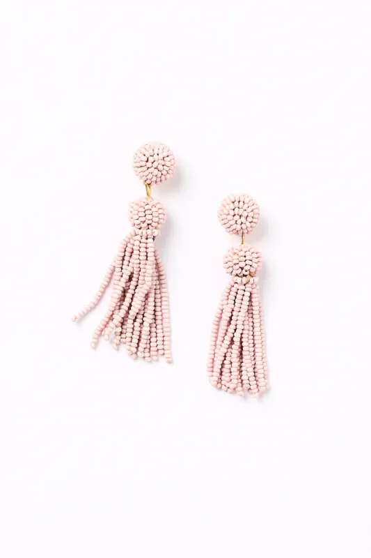 Beaded Tassel Earrings in Light Pink sold by Adrift