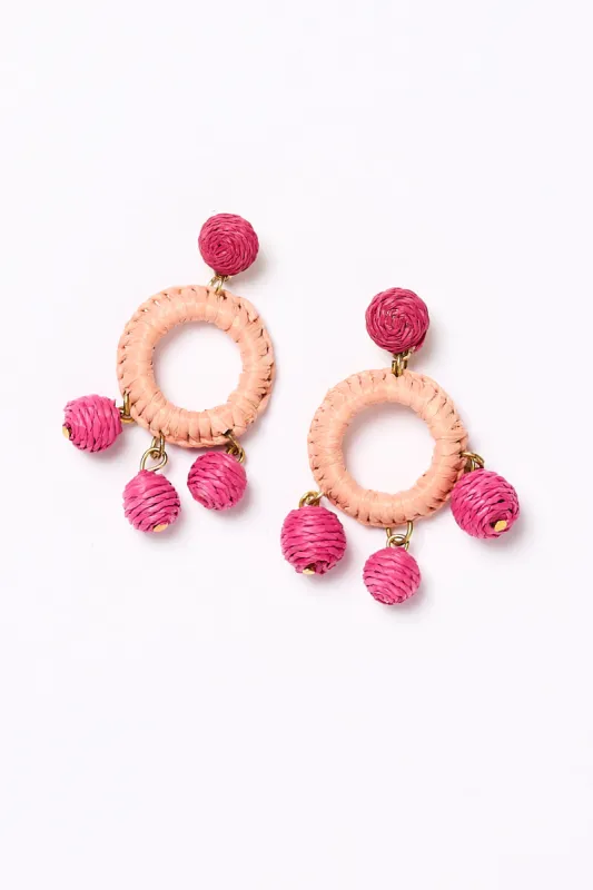 Woven Circle Ball Drop Earrings in Peach and Hot Pink sold by Adrift