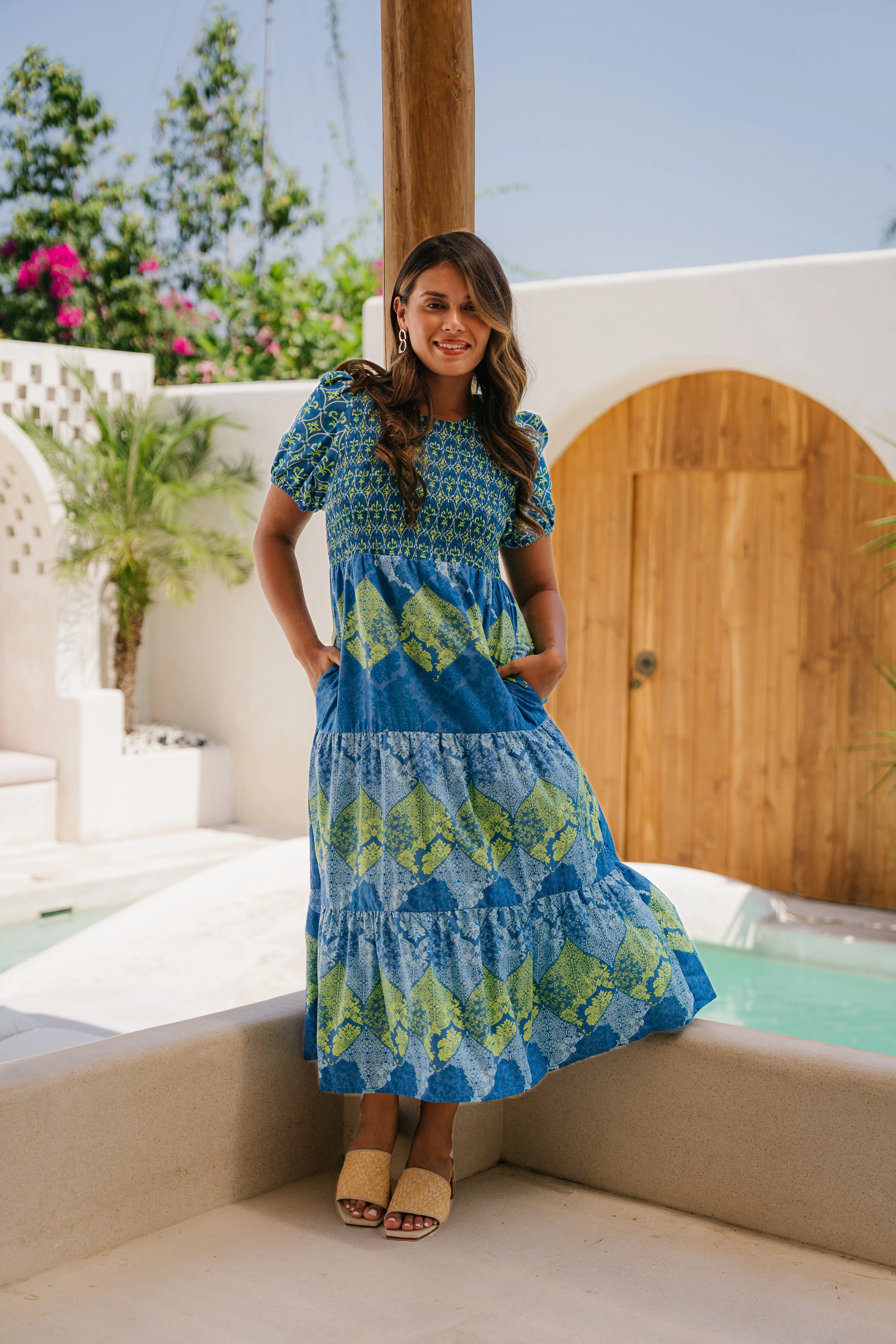 Minden Shirred Dress in Cafe Cubano sold by Adrift