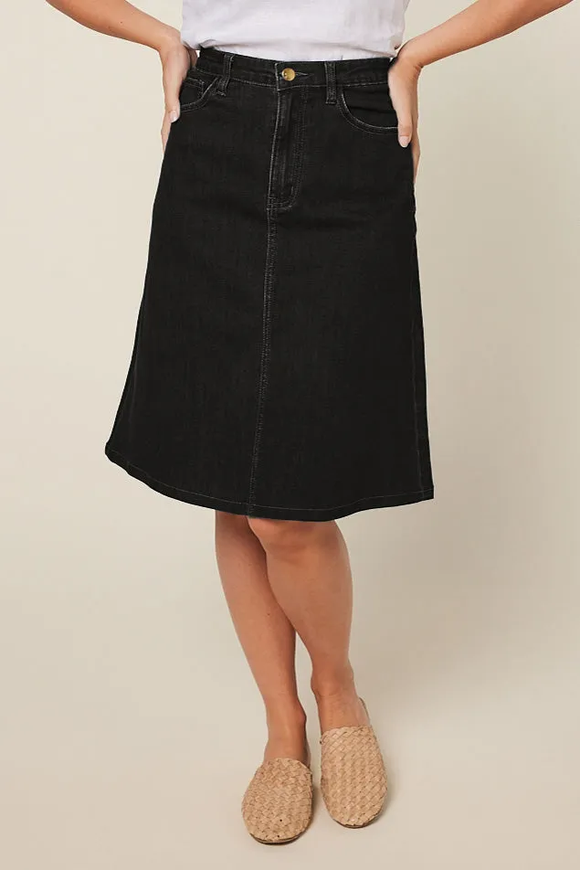 Adrift Denim Short A-Line Skirt in Black sold by Adrift product image thumbnail 3