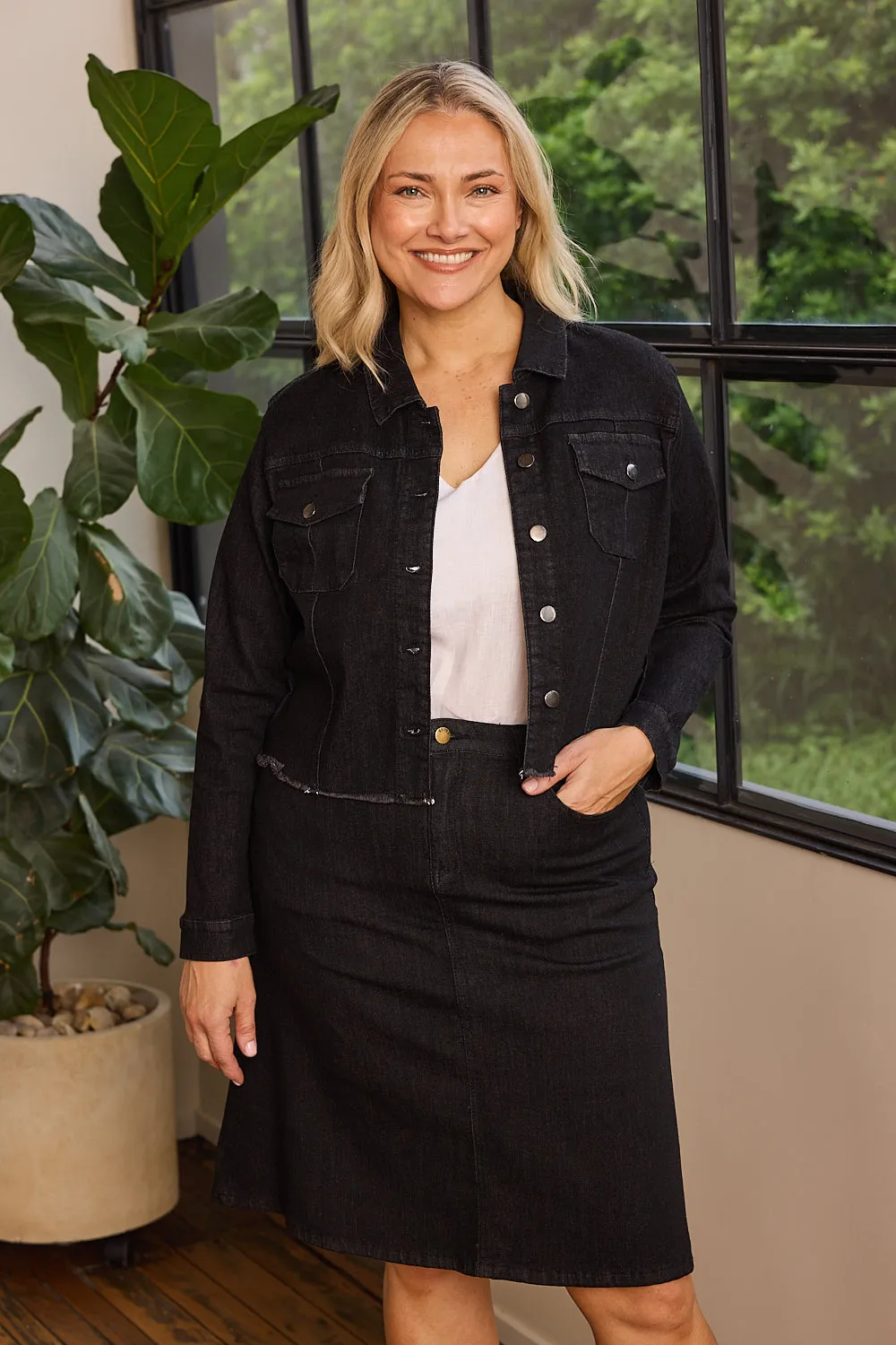 Adrift Denim Short A-Line Skirt in Black sold by Adrift product image thumbnail 4