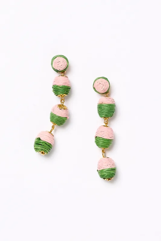 Woven Ball Drop Gradient Earrings in Pink and Green sold by Adrift