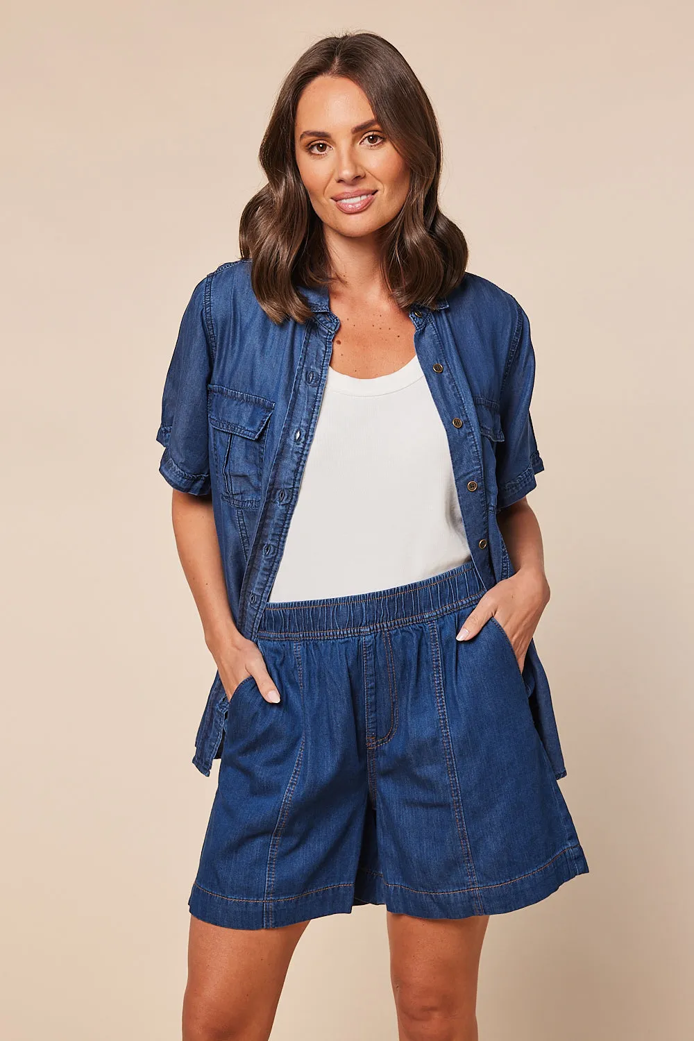 Sam Tencel Short Sleeve Shirt in Mid Wash sold by Adrift product image thumbnail 5