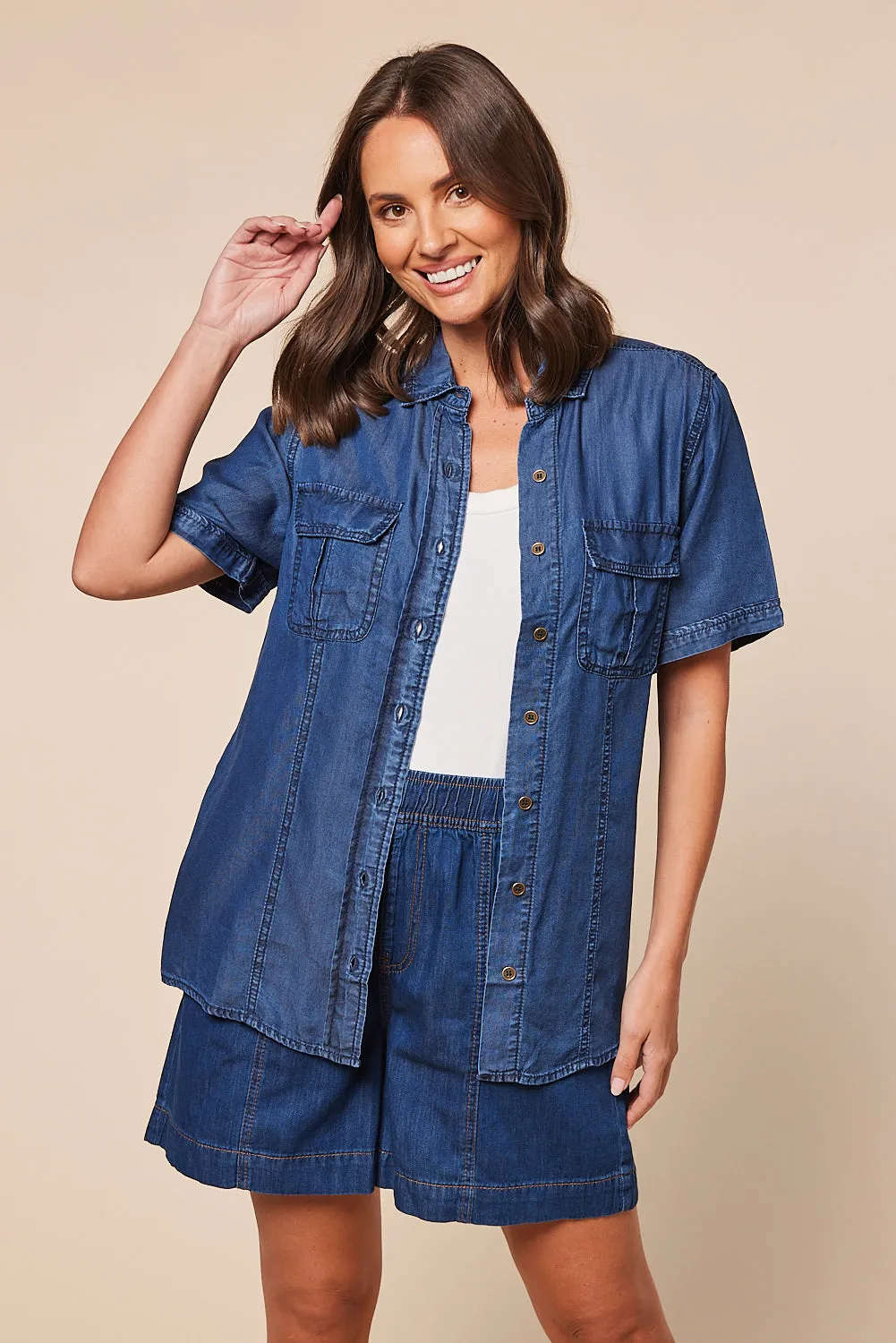 Sam Tencel Short Sleeve Shirt in Mid Wash sold by Adrift product image thumbnail 2