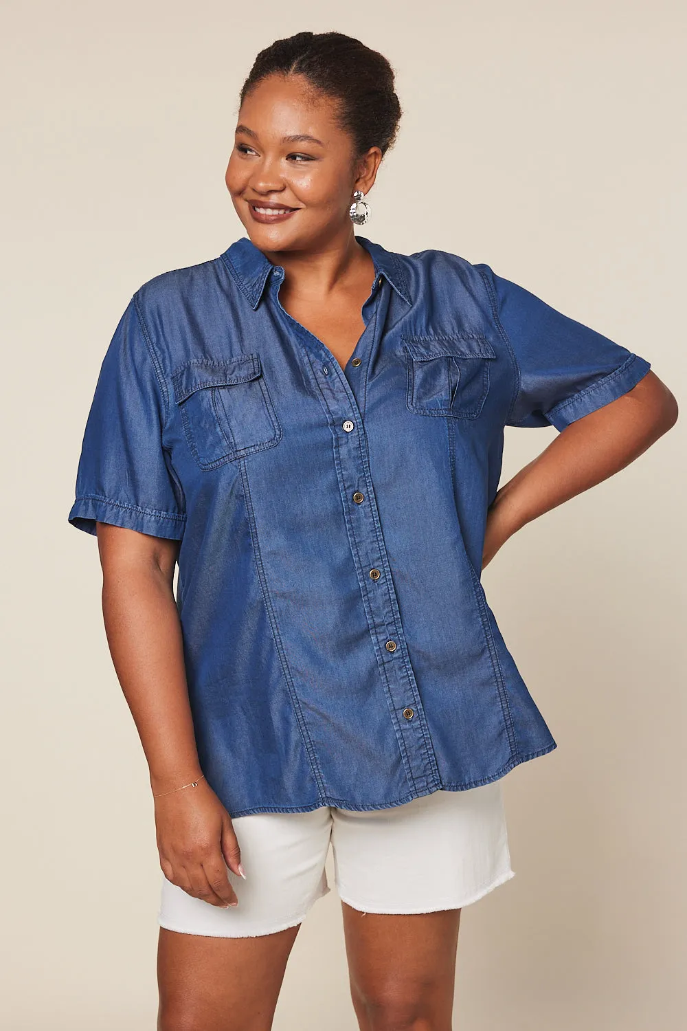 Sam Tencel Short Sleeve Shirt in Mid Wash sold by Adrift product image thumbnail 3