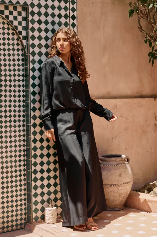 Amari Palazzo Pant in Satin Black sold by Adrift