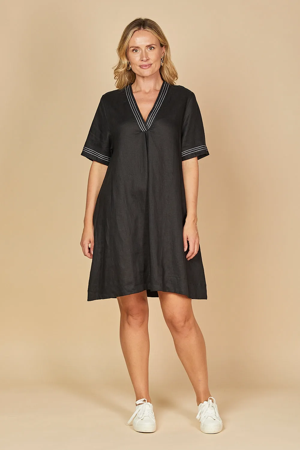 Kora A-Line Linen Dress in Blackberry sold by Adrift product image thumbnail 5