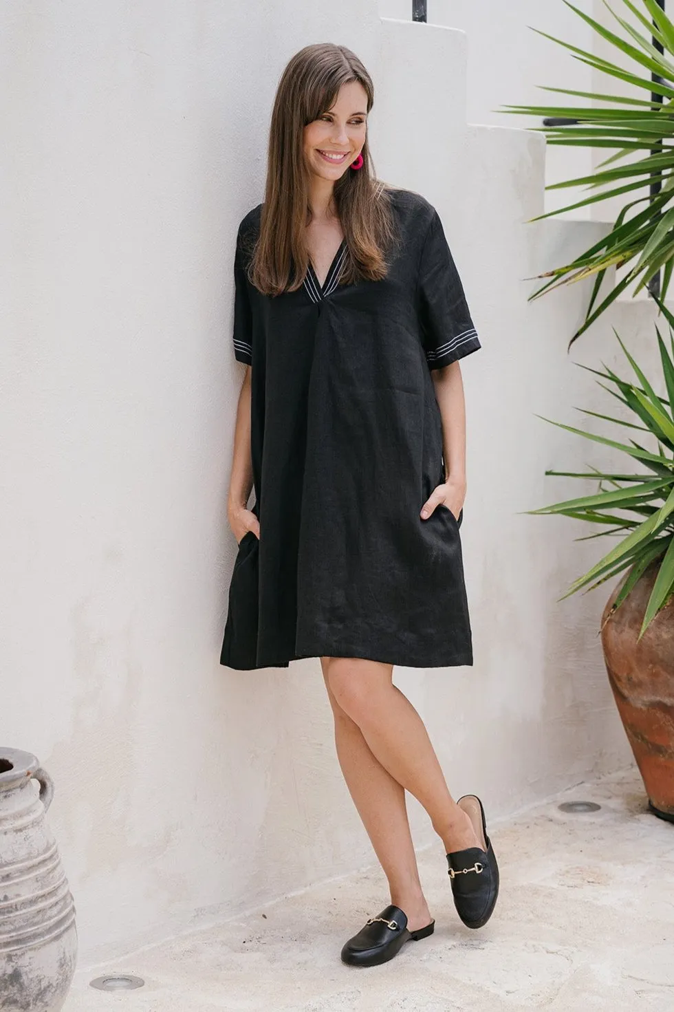 Kora A-Line Linen Dress in Blackberry sold by Adrift