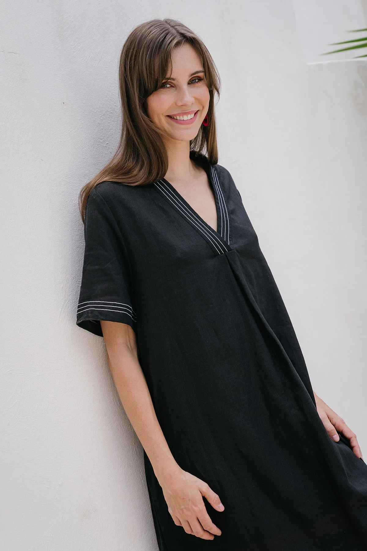 Kora A-Line Linen Dress in Blackberry sold by Adrift product image thumbnail 4