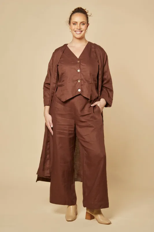 Camille Wide Leg Linen Pant in Raisin sold by Adrift