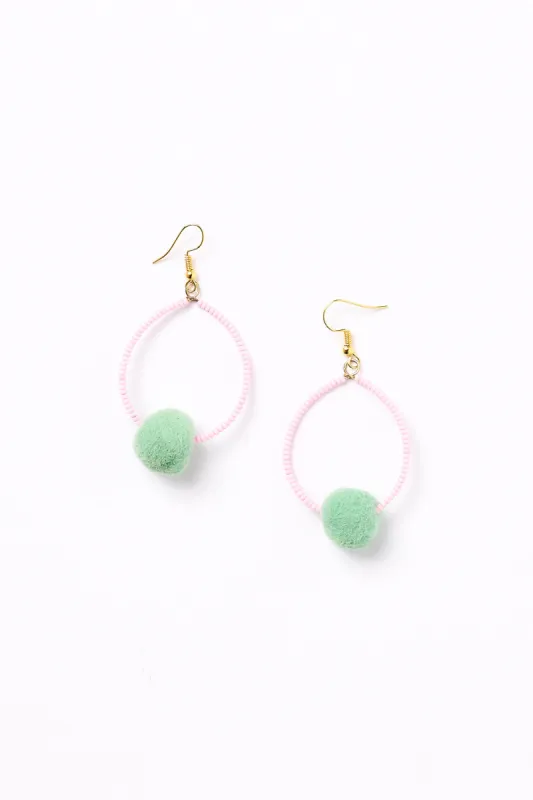 Centrepiece Ball Beaded Hoops in Pink and Green sold by Adrift