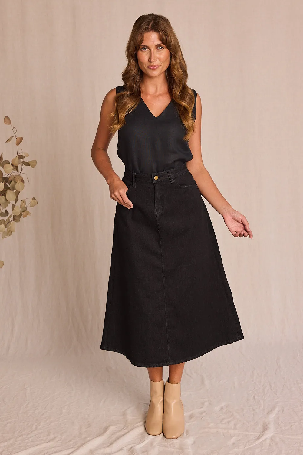 Adrift Denim A-Line Skirt in Black sold by Adrift product image thumbnail 3