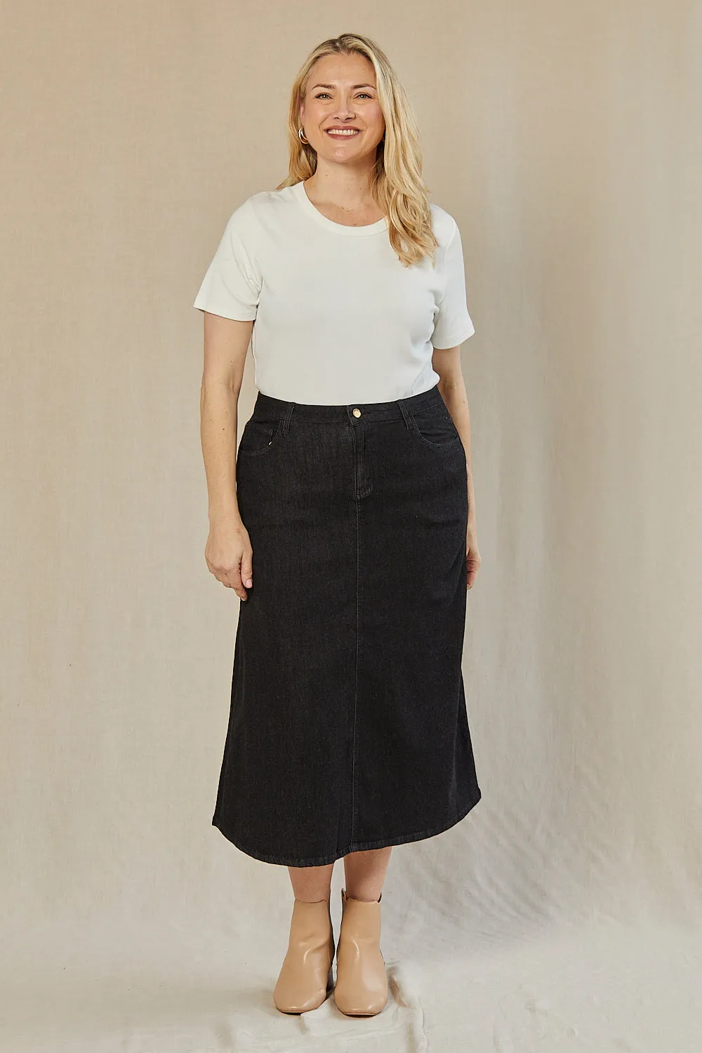 Adrift Denim A-Line Skirt in Black sold by Adrift product image thumbnail 4