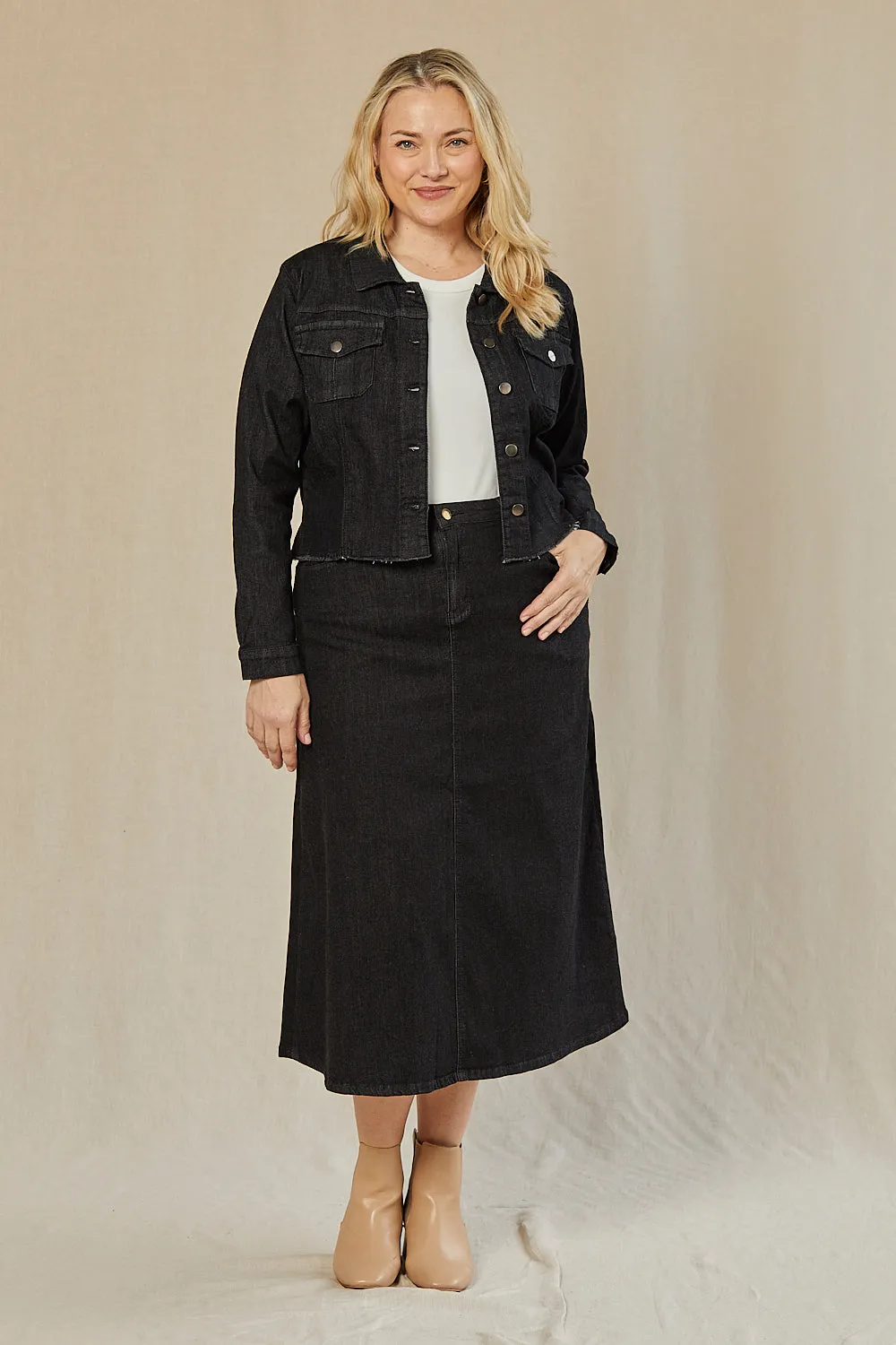 Adrift Denim A-Line Skirt in Black sold by Adrift product image thumbnail 2