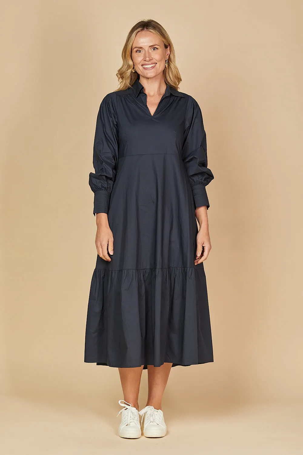 Sabre V-Neck Poplin Dress in Navy sold by Adrift product image thumbnail 5
