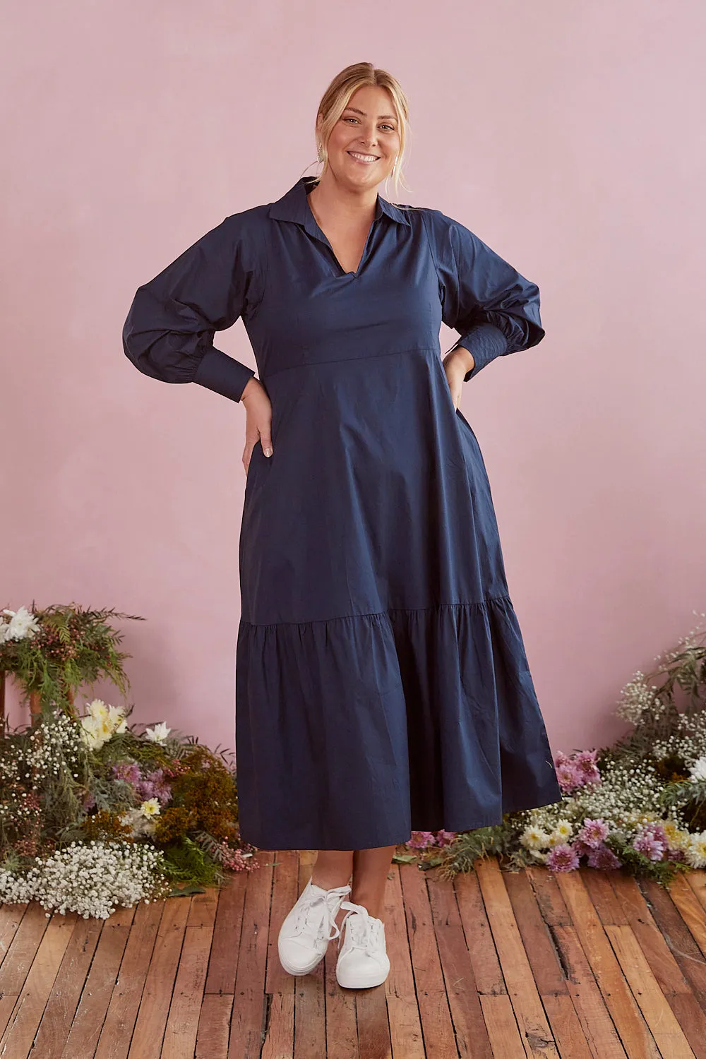 Sabre V-Neck Poplin Dress in Navy sold by Adrift product image thumbnail 4