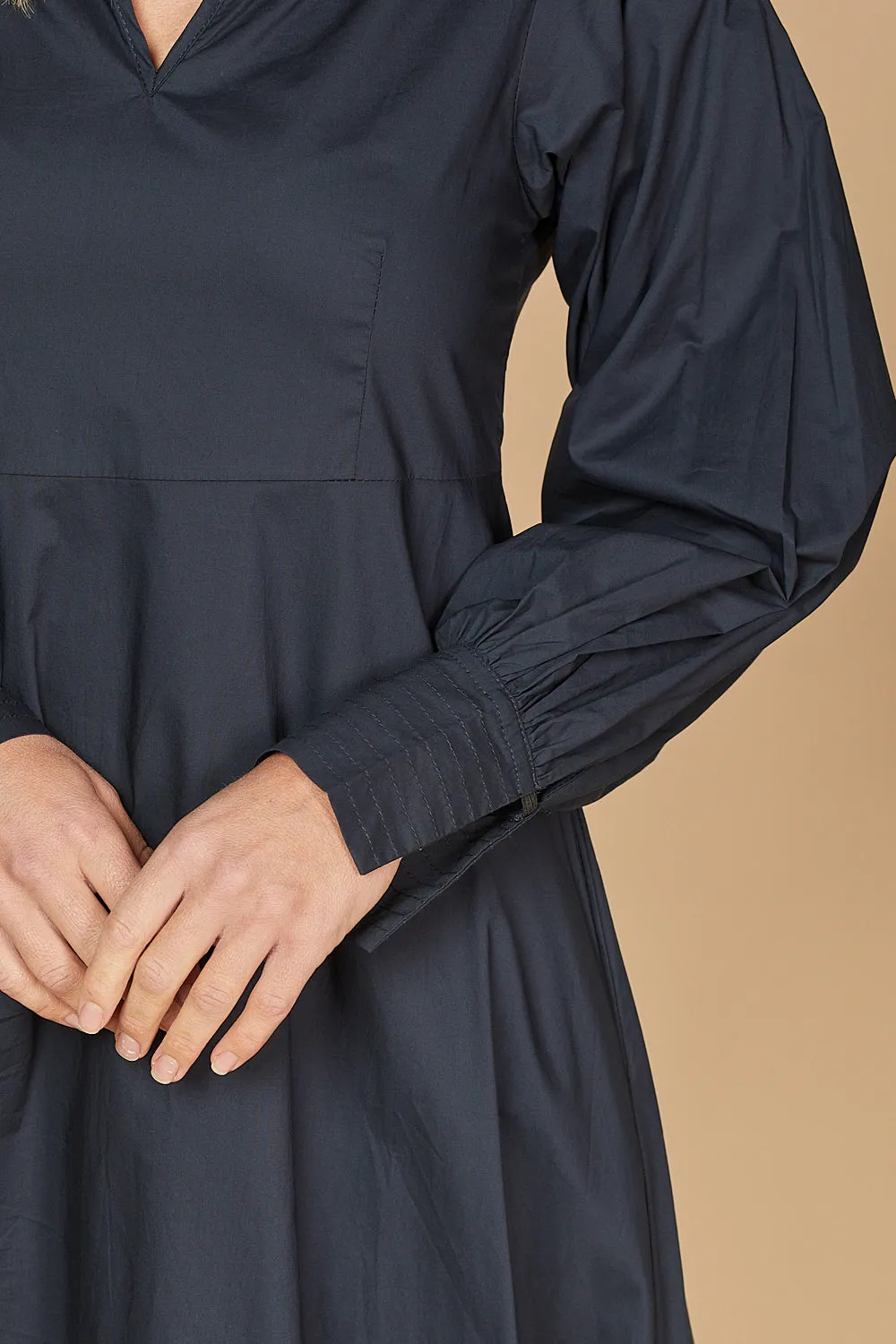 Sabre V-Neck Poplin Dress in Navy sold by Adrift product image thumbnail 3