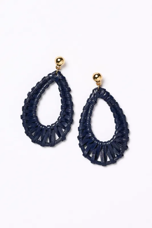 Oval Raffia Earrings in Navy sold by Adrift