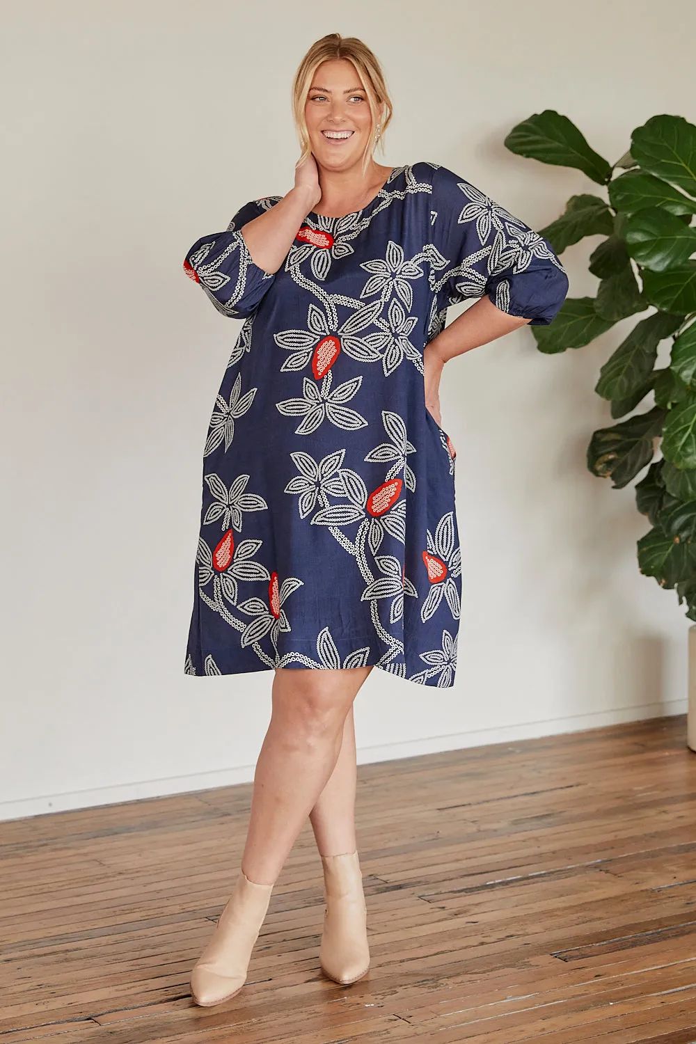 Hazel Short Shift Dress in Ikebana sold by Adrift product image thumbnail 5