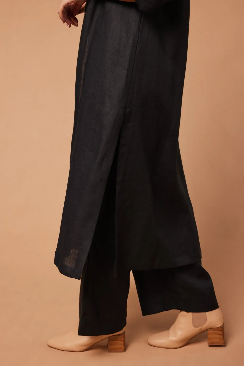 Long Line Fringed Linen Duster Jacket in Black sold by Adrift product image thumbnail 3