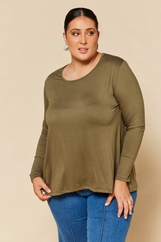 Long Sleeve Swing Tee in Khaki sold by Adrift
