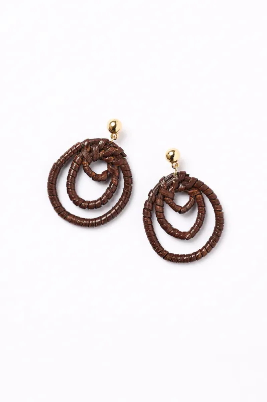 Three Hoop Drop Earrings in Brown sold by Adrift