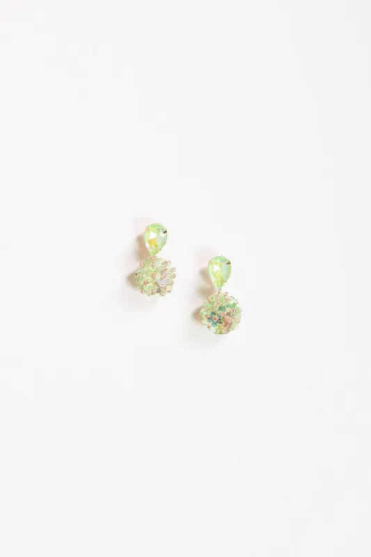 Stone Top Flower Ball Earrings in Green sold by Adrift