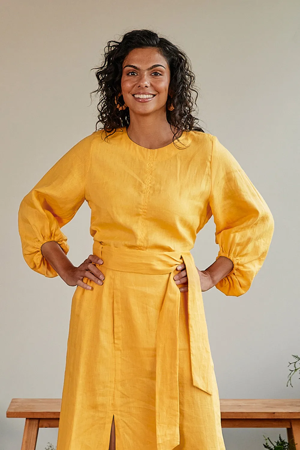 Audrey Linen Shift Blouse in Golden Hour sold by Adrift