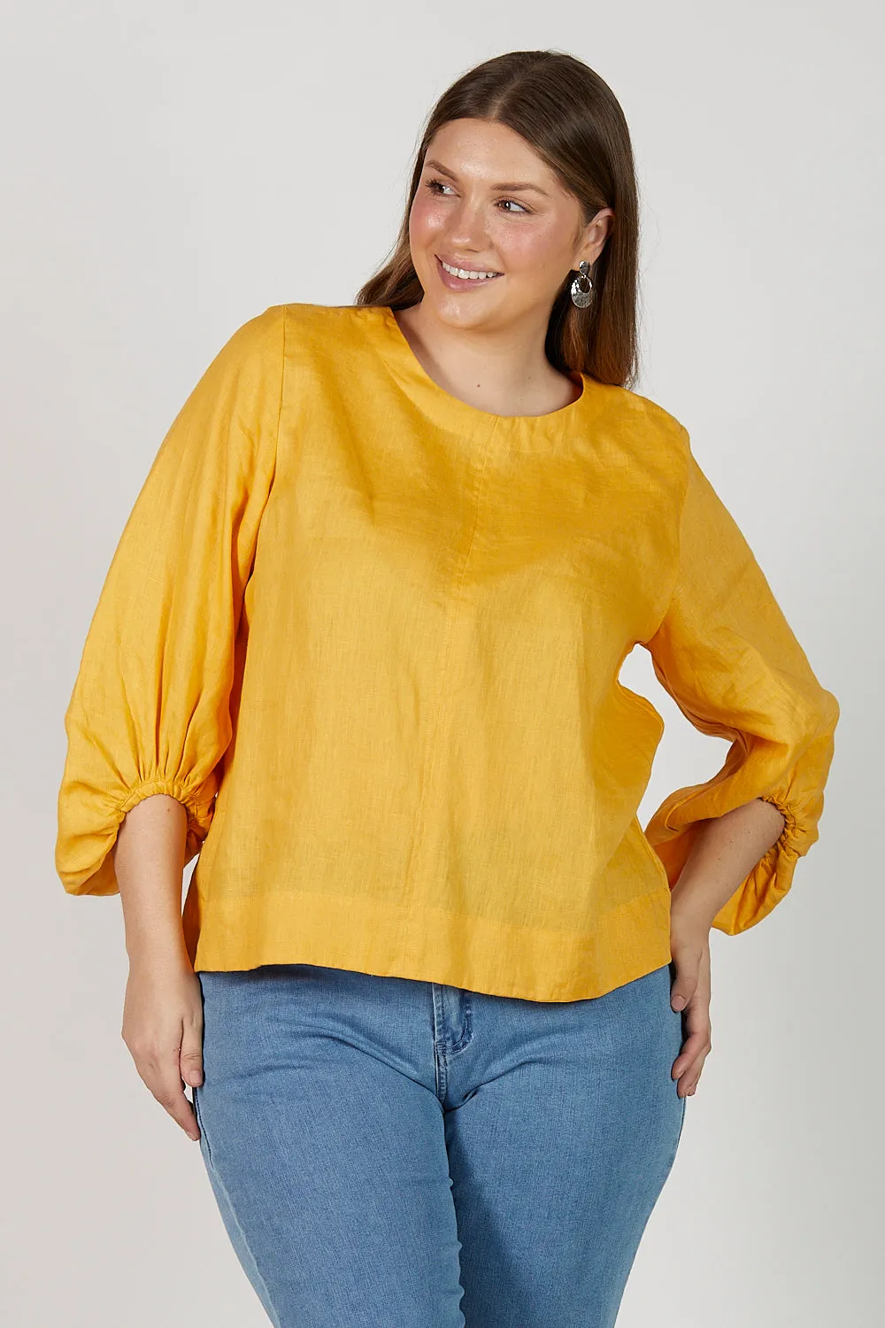 Audrey Linen Shift Blouse in Golden Hour sold by Adrift product image thumbnail 2