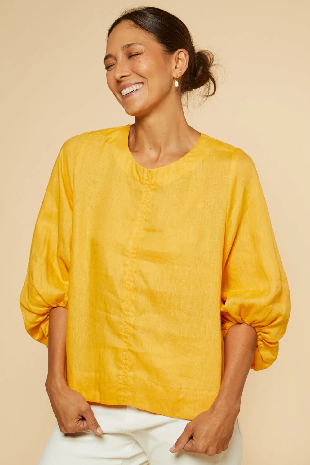 Audrey Linen Shift Blouse in Golden Hour sold by Adrift product image thumbnail 4