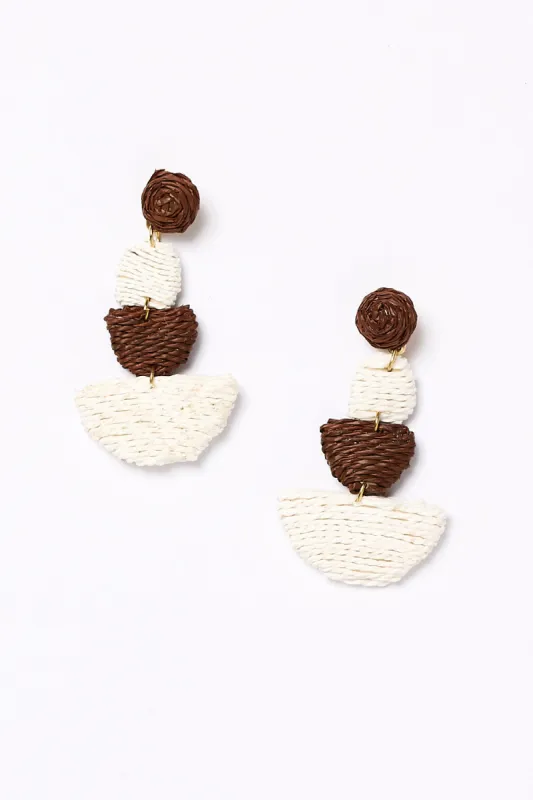 Woven Contrast Tiered Earrings in Brown and White sold by Adrift