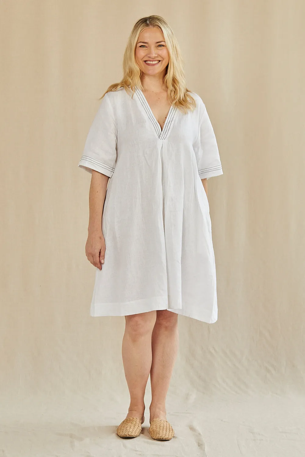Kora A-Line Linen Dress in Coconut sold by Adrift