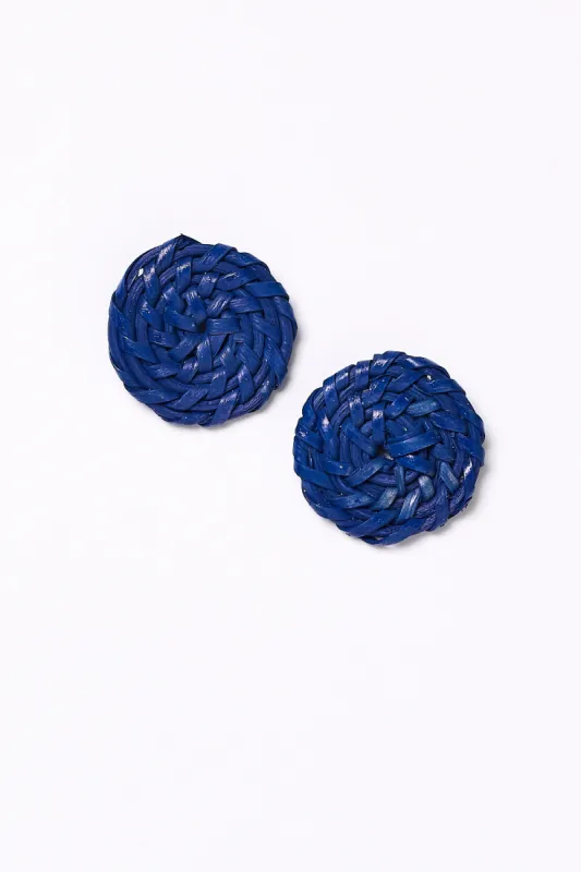 Rattan Button Earrings in Cobalt sold by Adrift
